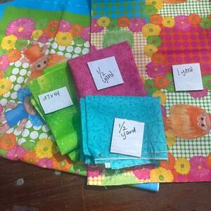 Trolls Fabric Remnant Lot Cotton Quilting 3.75 Yards Total Floral Polka Dot